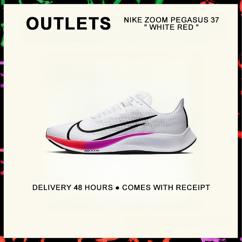 รับประกันของแท้ Nike Zoom Pegasus 37 " White Red " รองเท้ากีฬา BQ9646 - 103 รับประกัน 1 ปี