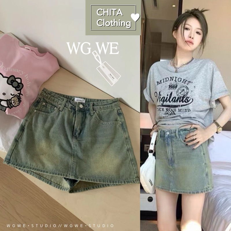 7625# กระโปรงกางเกง เนื้อผ้ายีนส์ TAG:WG.WE 🇰🇷