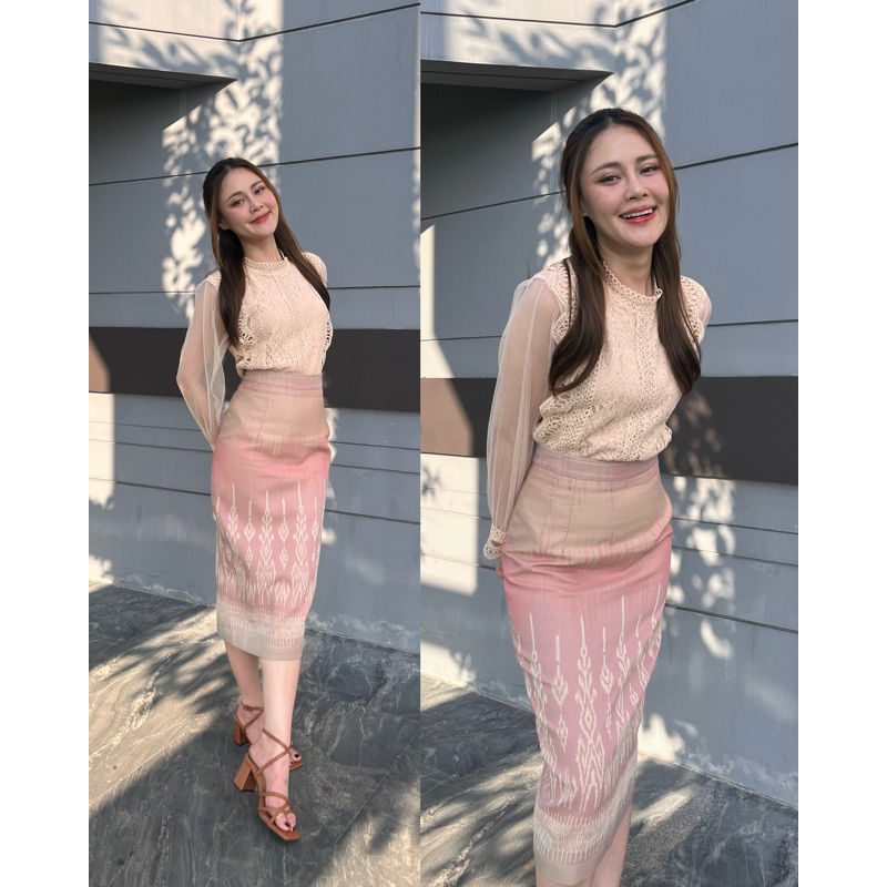 ชุดเซ็ตไทยสไตล์✨_เซ็ตส้มนู้ดแขนซีทรู