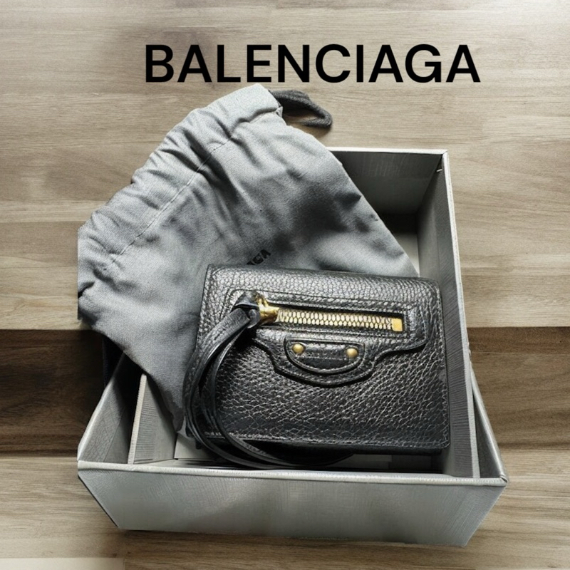 Balenciaga -Neo Classic  Mini Wallet in black grained calfskin ของใหม่15,200 #used