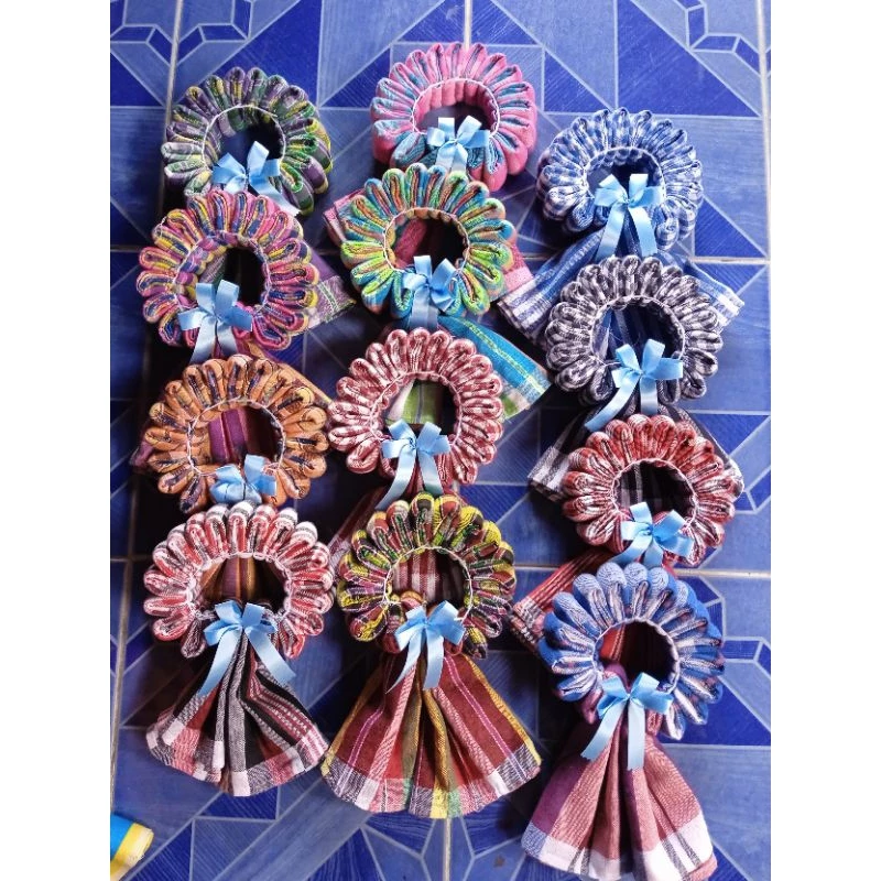 💥💥โปรฟรีสติกเกอร์💥💥มาลัยผ้าขาวม้าคละสีพร้อมโบว์+ถุงแก้ว+สติกเกอร์
