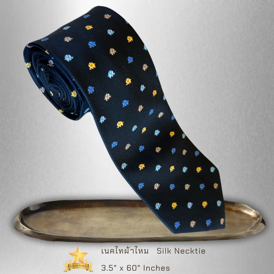 เนคไท ผ้าไหม ผ้าไหมพิมพ์  ช้างกรมท่า Silk Necktie printed  navy elephants -จิม ทอมป์สัน -Jim Thompso