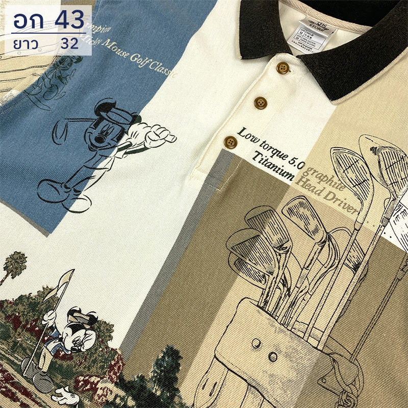 เสื้อโปโลคอปกมือสองแบรนด์ Disney อก43" ลาย Mickey Mouse Golf Overprint