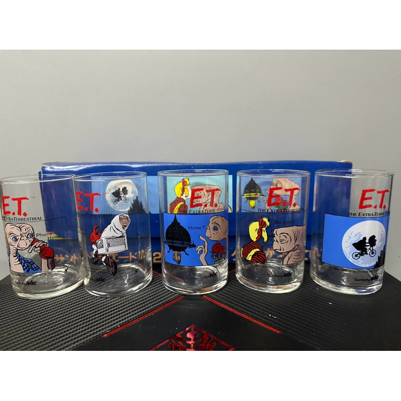 แก้วET "The Extra-Terrestrial " Glass Set 5 Vintage by Suntory 1980 Collector's Series