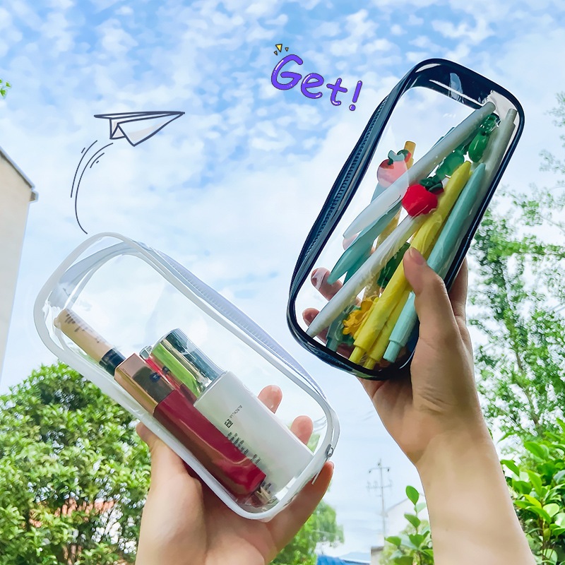 กระเป๋าดินสอ PVC กระเป๋าเครื่องเขียนนักเรียนพลาสติกโปร่งใสหญิง INS ความจุขนาดใหญ่ที่เก็บดินสอ