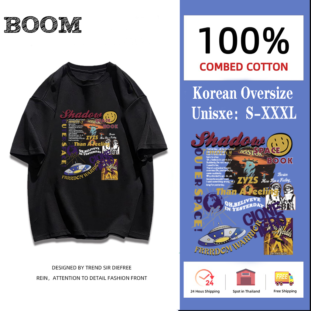 เสื้อคู่ชายหญิงวินเทจ แขนสั้น oversize เสื้อผ้าแฟชั่นสไตล์เกาหลี ทรงหลวม  เสื้อยืดโอเวอร์ไซส์ผู้หญิงเท่ สกรีนลายการ์ตูน