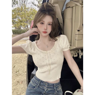 BY IRA Katie Top เสื้อยืดแขนสั้น ประดับโบว์ เข้ากับทุกการแต่งกาย สไตล์ใหม่สําหรับผู้หญิง