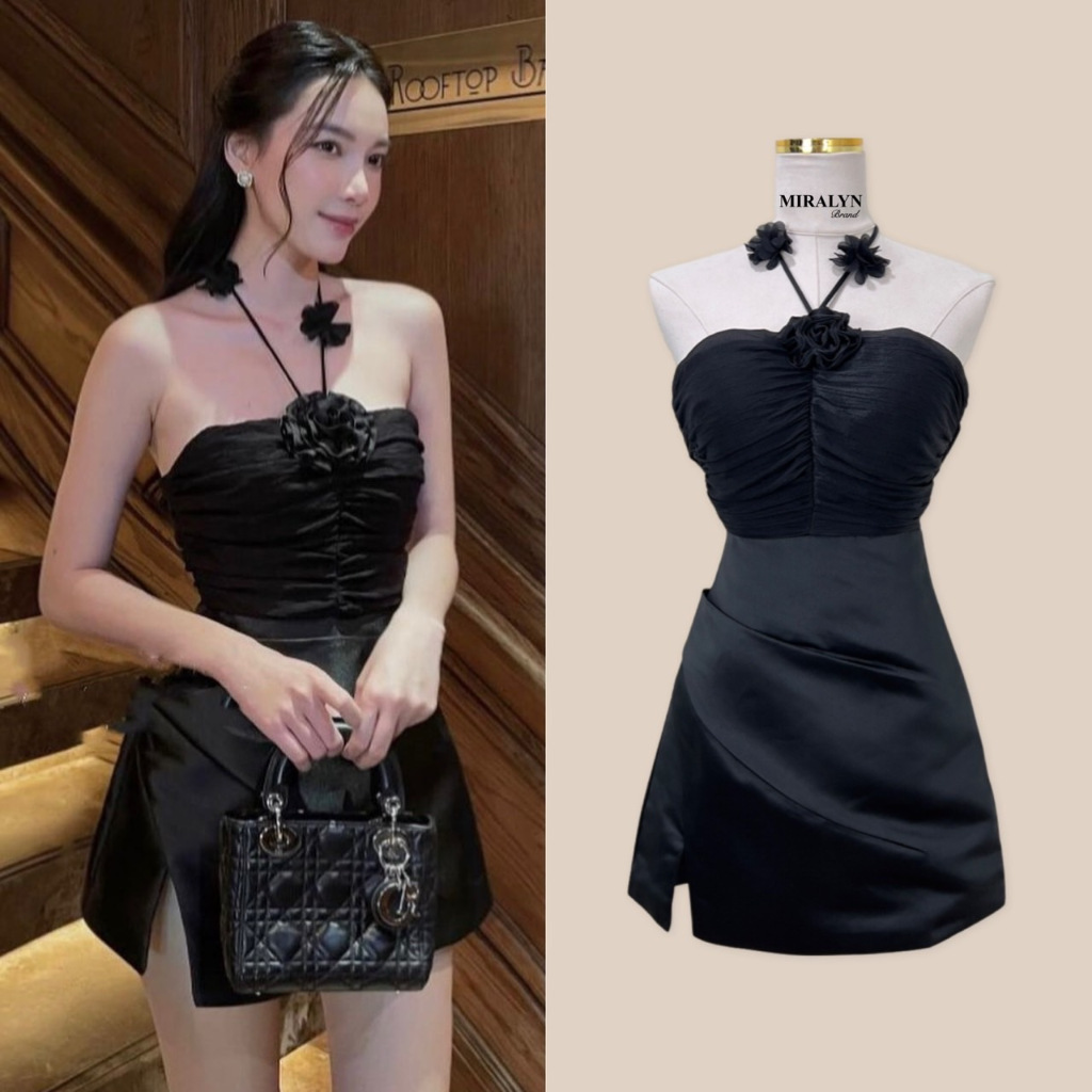 MRL105 Size L Miralyn Brand MiniDress ชุดมินิเดรสทรงเกาะอกเชือกผูกคอ [2PM] Clothing Women
