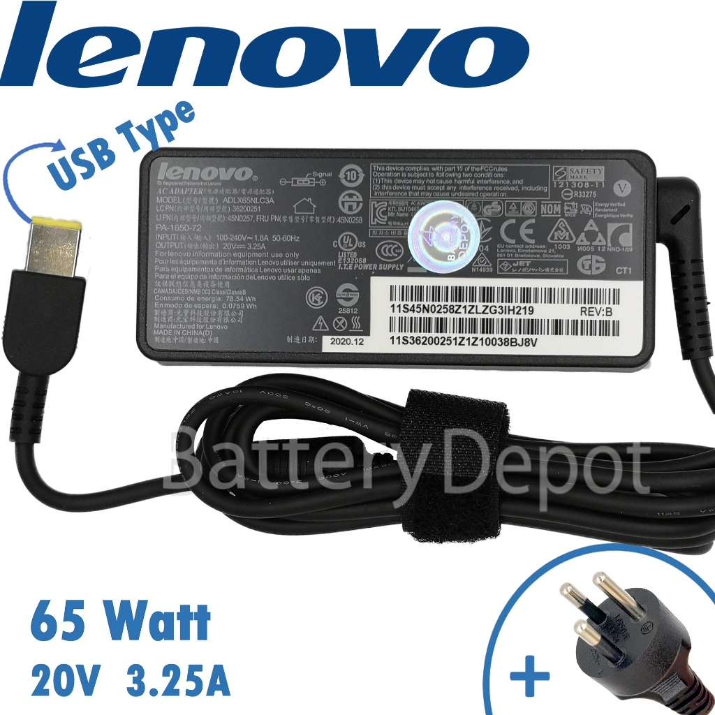 Lenovo Adapter ของแท้ Lenovo ThinkPad T431s T450 T450s T460 T460s T440 T440s T540p T550 65w USB T560 สายชาร์จ Lenovo