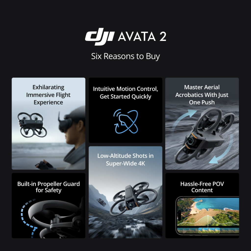 DJI Avata 2 - Camera Drone | โดรนขนาดกะทัดรัด | 1/1.3″ CMOS 4K/60fps | มีกิมบอล | พร้อมใบพัดในตัว