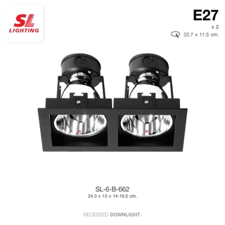 SL LIGHTING | Recessed Downlight โคมไฟดาวน์ไลท์ E27 แบบฝังฝ้า 2 ช่อง ทรงสี่เหลี่ยม รุ่น SL-6-662