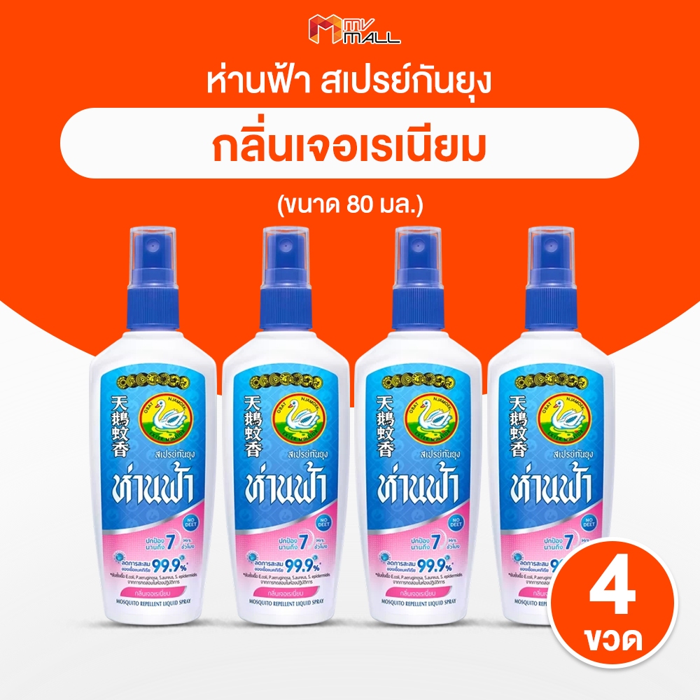 [มี 2 ขนาด 30 ml. และ 80 ml.] ห่านฟ้า สเปรย์กันยุง กลิ่นเจอเรเนียม ปกป้องยุงนานถึง 7 ชั่วโมง กลิ่นไม่ฉุน