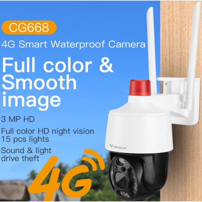ใหม่ V star cam CG668 ใส่ซิม 4G ความละเอียด 3.0MP(1296P) กล้องวงจรปิดไร้สาย Outdoor ภาพสี AI มีสัญญา