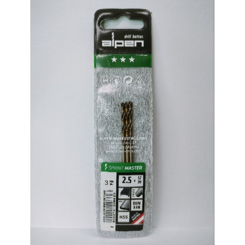 ดอกสว่านเจาะเหล็ก/Alpen/HSS Sprint Master/ขนาด2.5mm.