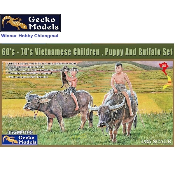 พลาสติก โมเดล ประกอบ Gecko Models ฟิกเกอร์ 35GM0109 60’s-70’s Vietnamese Children Puppy And Buffalo Set 1/35