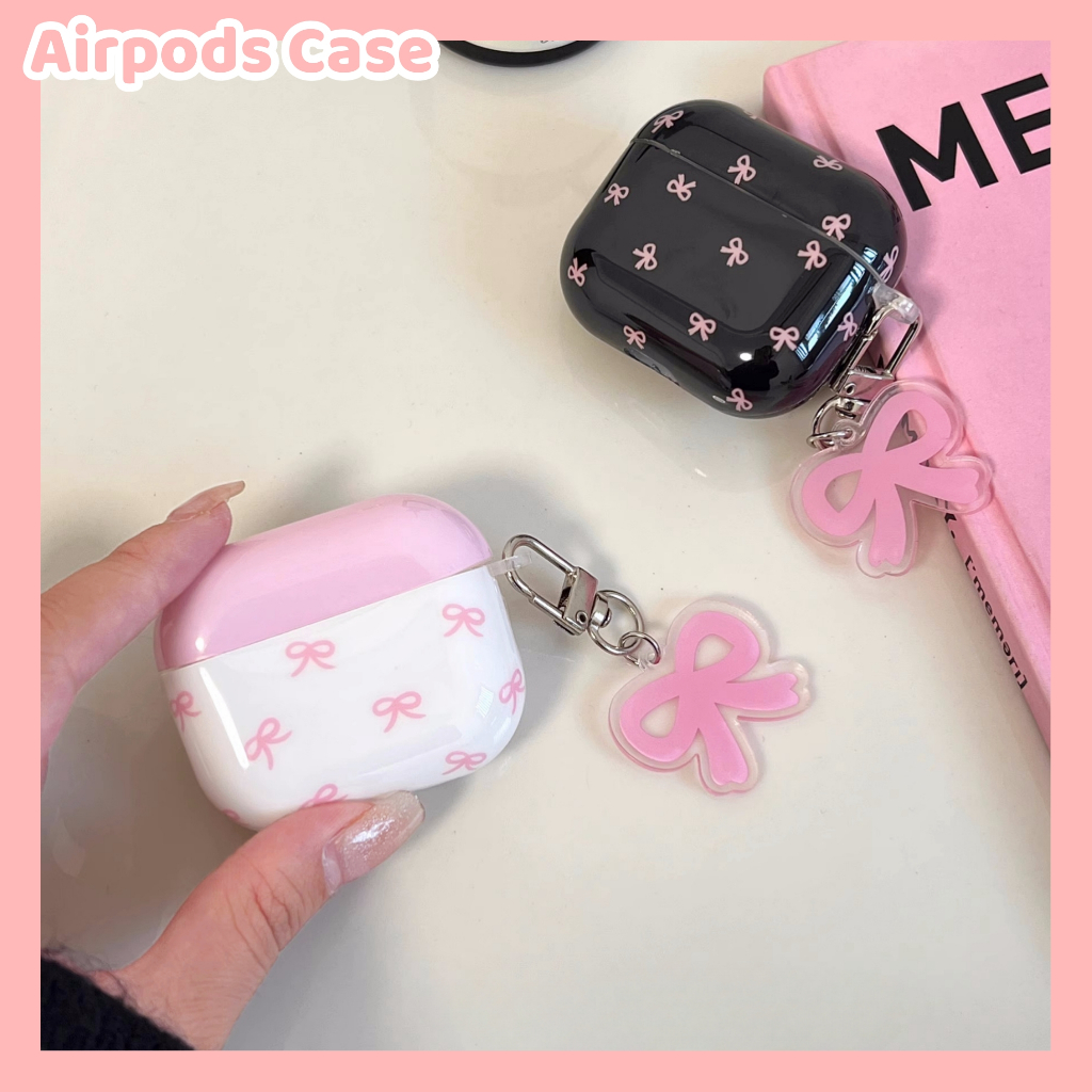 พร้อมส่ง เคส สำหรับ Airpods 4 3 case เคสหูฟัง AirPods 1/2/3/Pro/Pro 2 แฟชั่น โบว พร้อมจี้ กันกระแทกได้ดี กันรอยขีดข่วน