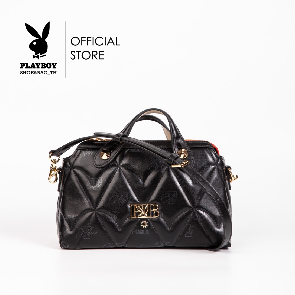 Playboy กระเป๋าสะพายข้างผู้หญิง  ลิขสิทธิ์แท้ รุ่น ST-B242PB560 ดีไซน์กระเป๋าเย็บนวมพิมพ์ลายโลโก้  มี 2 สี สีดำและสีชมพู