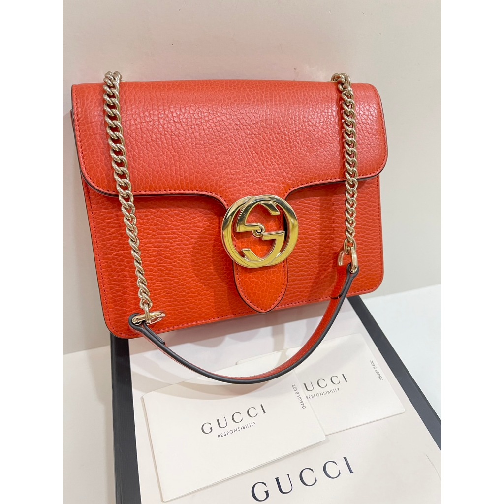 พร้อมส่ง 🔥Sale 18999🔥 ถูกเหมือนเป๋าตังค์ Used Good Condition Gucci GG Interlocking Small Shoulder Ba