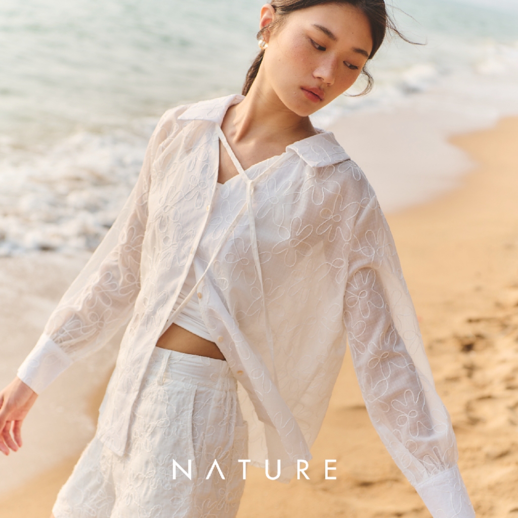 🤎ลด 𝟲𝟬.-พิมพ์ NTBCTT🤎nature.bkk - TPN0191 เสื้อเชิ้ตแขนยาวดอกไม้ Flower long sleeve top set