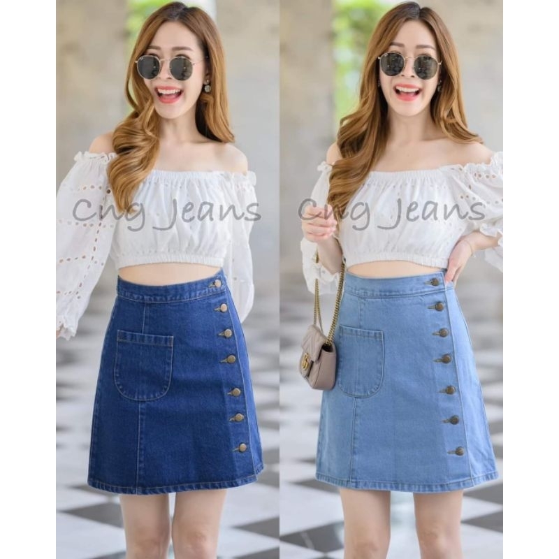 CNG jeans กระโปรงดุมข้าง เป๋าหน้าโค้ง แพทเทิร์นสวย เก็บเอวสะโพกดีมาก ยีนส์สาวอวบ