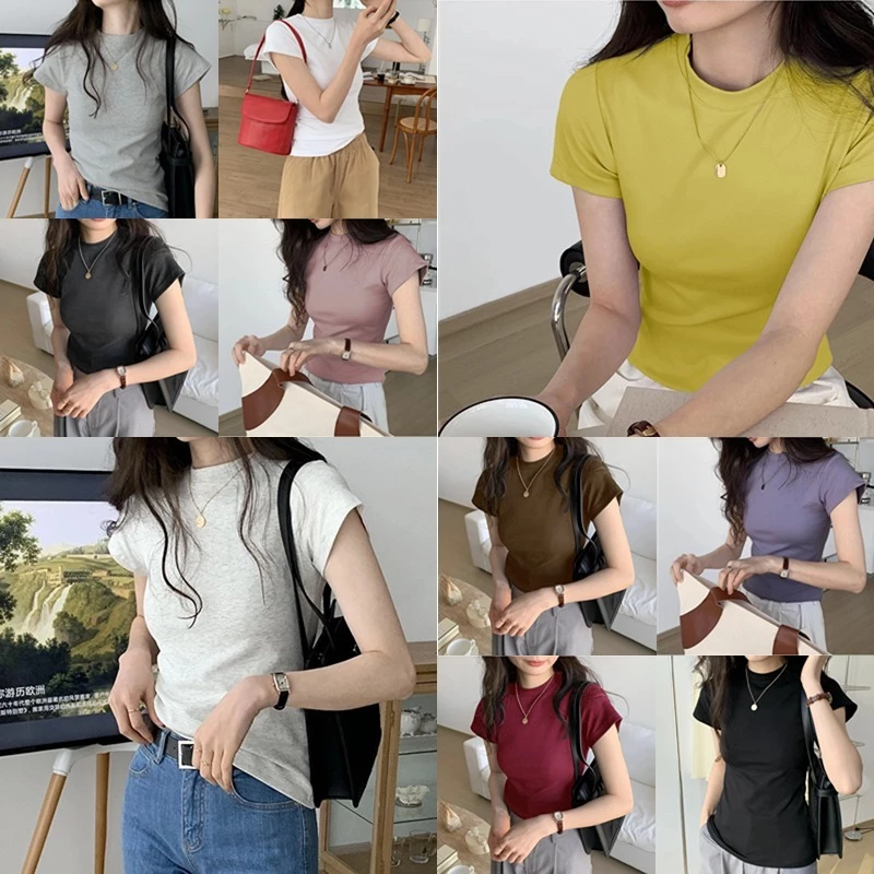 เสื้อยืดผู้หญิง ผ้าฝ้าย สวมใส่สบาย เซ็กซีเบาๆ เนื้อผ้าเด้ง #20227