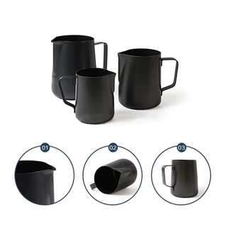 จัดส่งทันที | เหยือกตีฟองนม เหยือกนมลาเต้อาร์ท สีดำด้าน 350ml 600ml Teflon milk pitcher