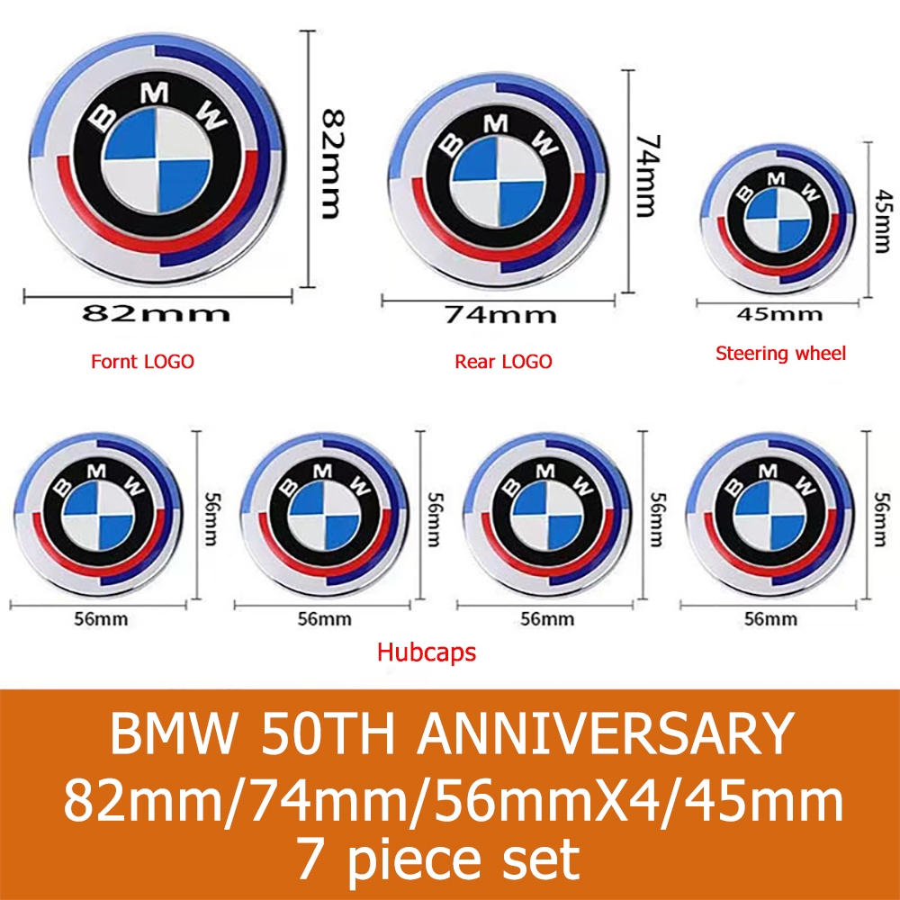 7ชิ้น ฝาครอบตรงกลางรถ50th โลโก้ครบรอบยางล้อรถสติกเกอร์ติดดุมล้อรถยนต์ตรารถยนต์ดุมล้อX1 BMW X2 X4 X6 X7 I M Z series7