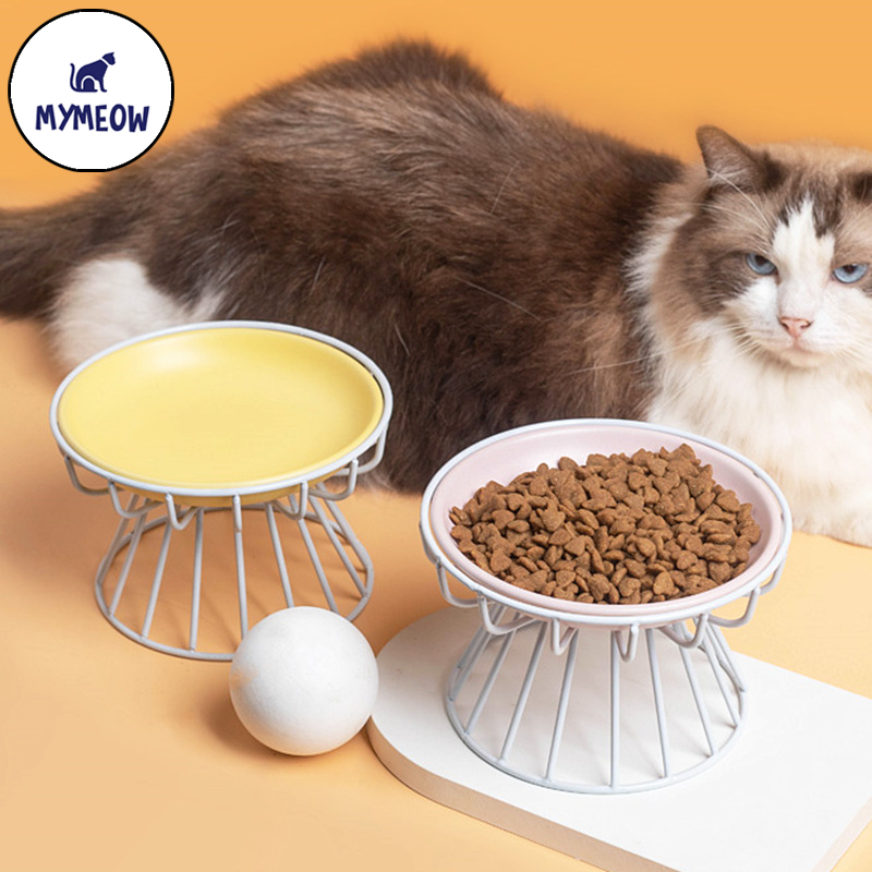MYMEOW ชามเซรามิคแมว ชามสัตว์เลี้ยง จานแมว จานกระป๋อง จานขนม ที่รองคอสูง ชามแมว