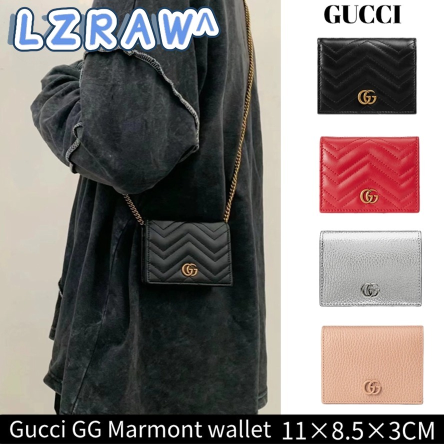 ใหม่ Gucci GG Marmont Wallet Berry Print Wallet กระเป๋าสตางค์ผู้หญิง Gucci 466492 DlY Wallet