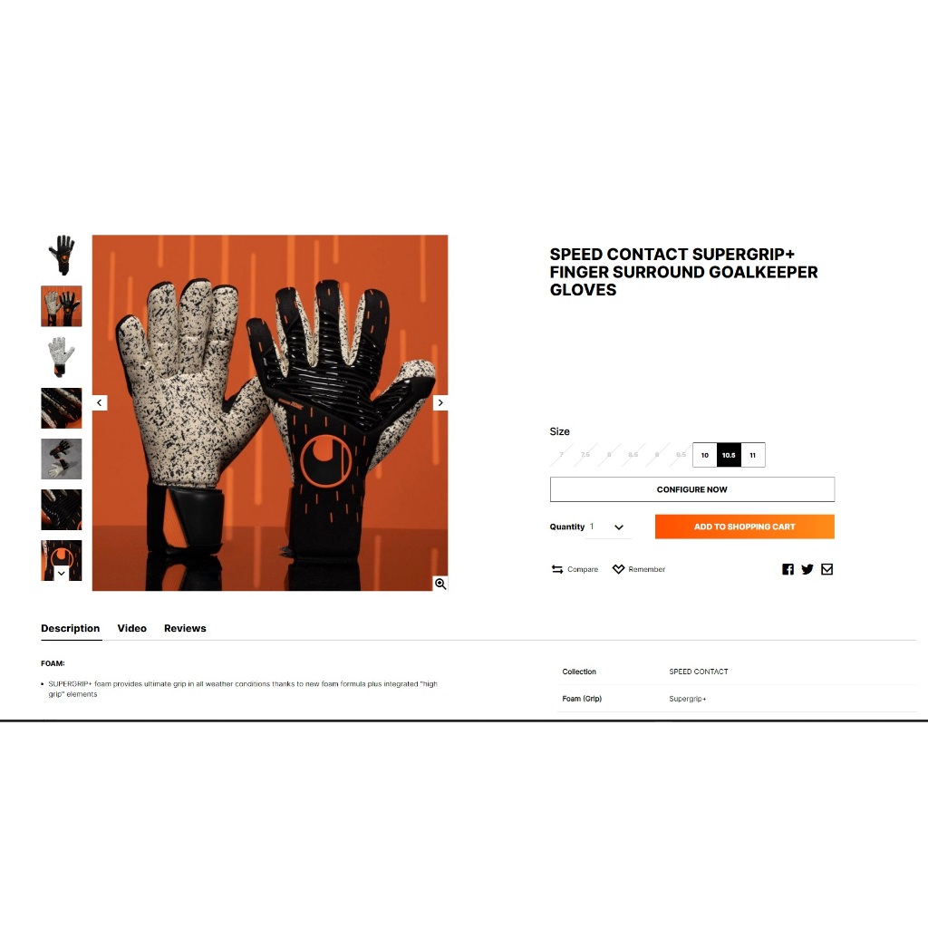 ถุงมือผู้รักษาประตูUhlsport SPEED CONTACT SUPERGRIP+ FINGER SURROUND ของแท้ มือ1