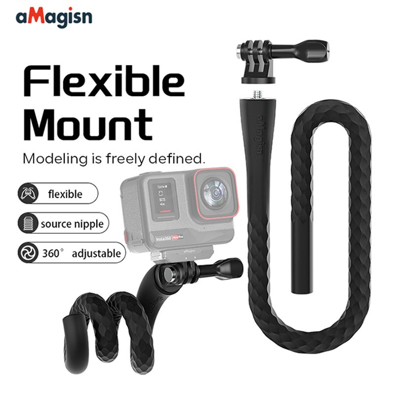 aMagisn Flexible Mount Tail Mount Tripod Selfie Stick Grip For Insta360 X4 One X2 X3 Ace Pro GO 3 RS Accessories