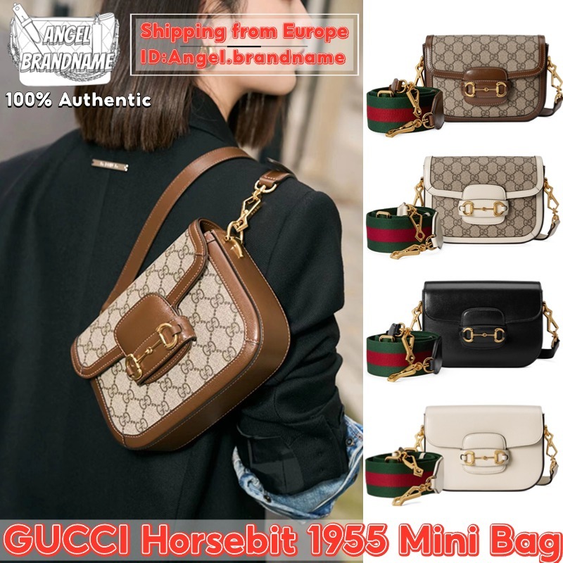 กุชชี่ GUCCI Horsebit 1955 Mini Bag with detachable double shoulder straps กระเป๋า สุภาพสตรี/กระเป๋าสะพายไหล่