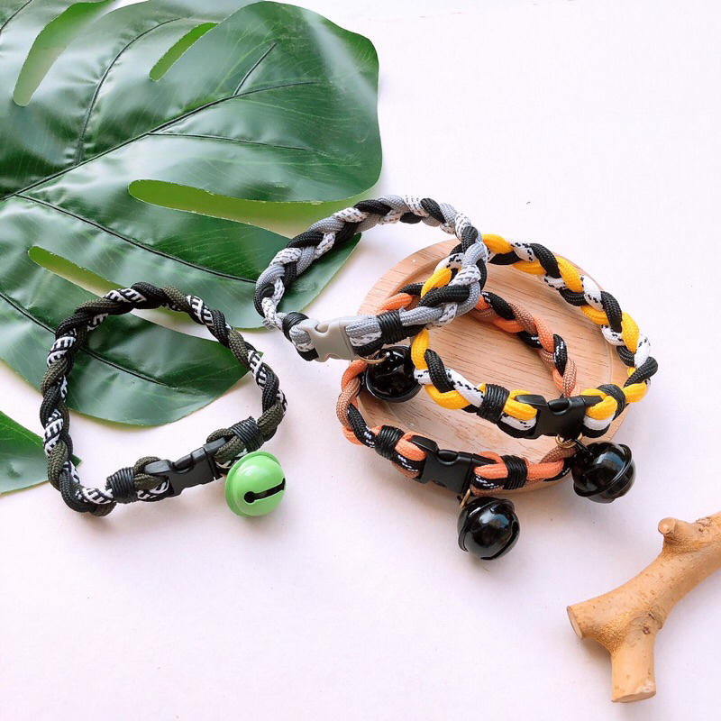 รุ่นสายสะท้อนแสงได้! ใหม่ ปลอกคอสัตว์เลี้ยงแบบเชือกถักเปีย น่ารัก สดใส - รูปที่ 4