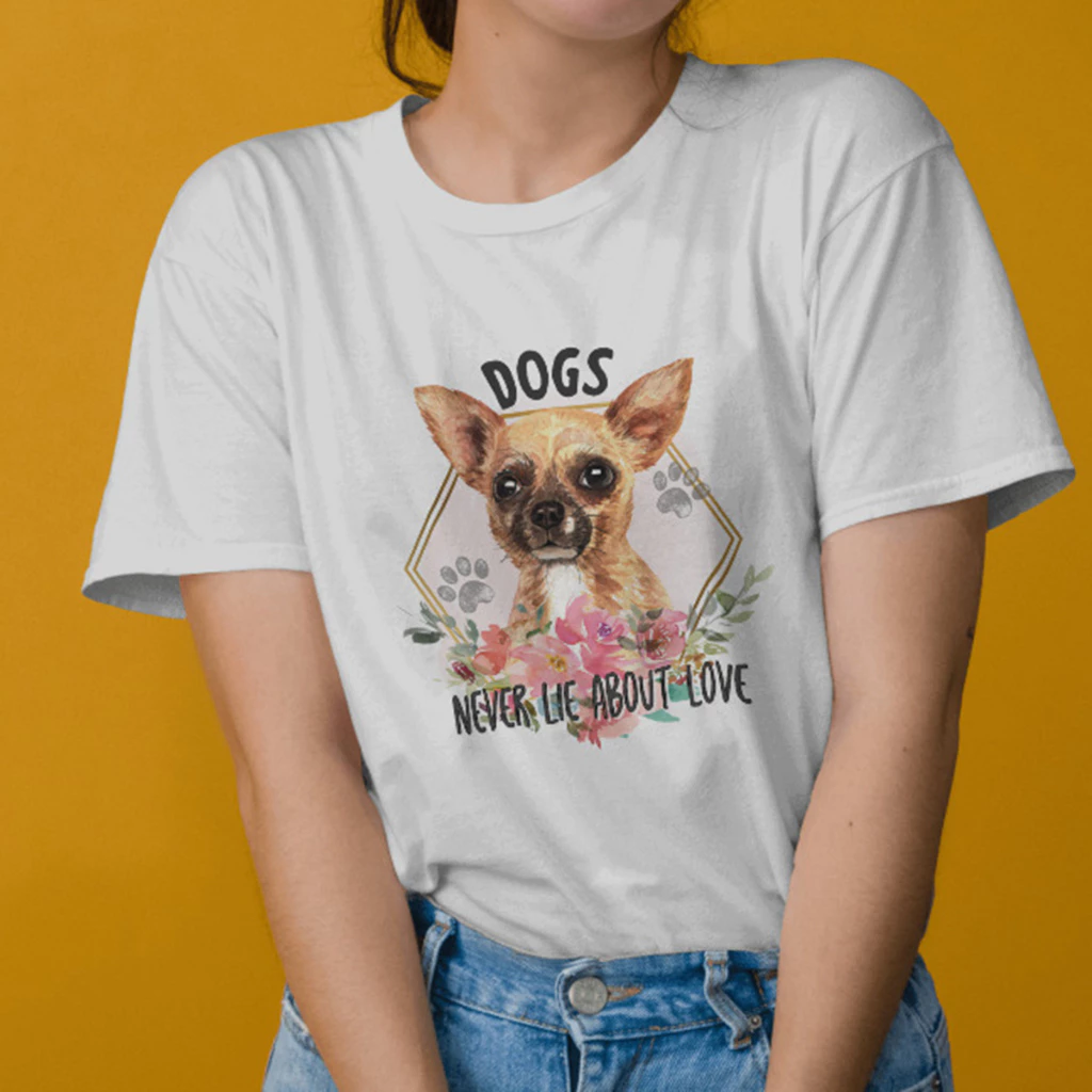 เสื้อยืดสกรีนลายหมาดอกไม้ สไตล์มินิมอล รุ่น FLOGA2 Chihuahua