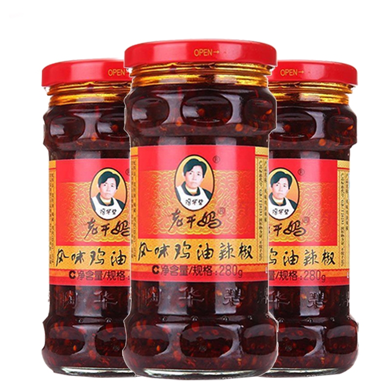 นำ้พริกเผาจีน(เลากำมา)เนื้อไก่1ขวด280กรัม老干妈鸡油辣椒酱แม่อุปถัมภ์เก่าซอสพริก