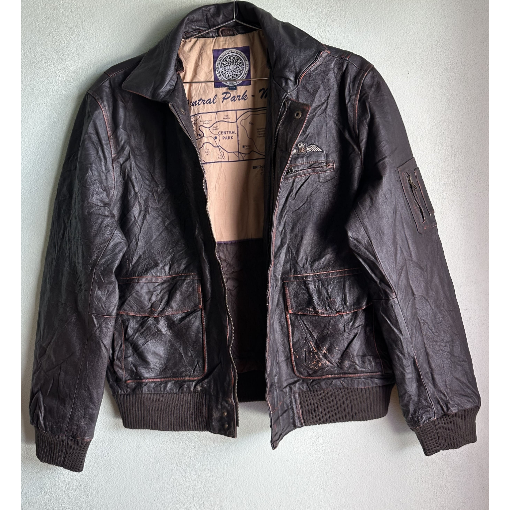 Vintage Genuine Leather Central park Flight Brown Jacket