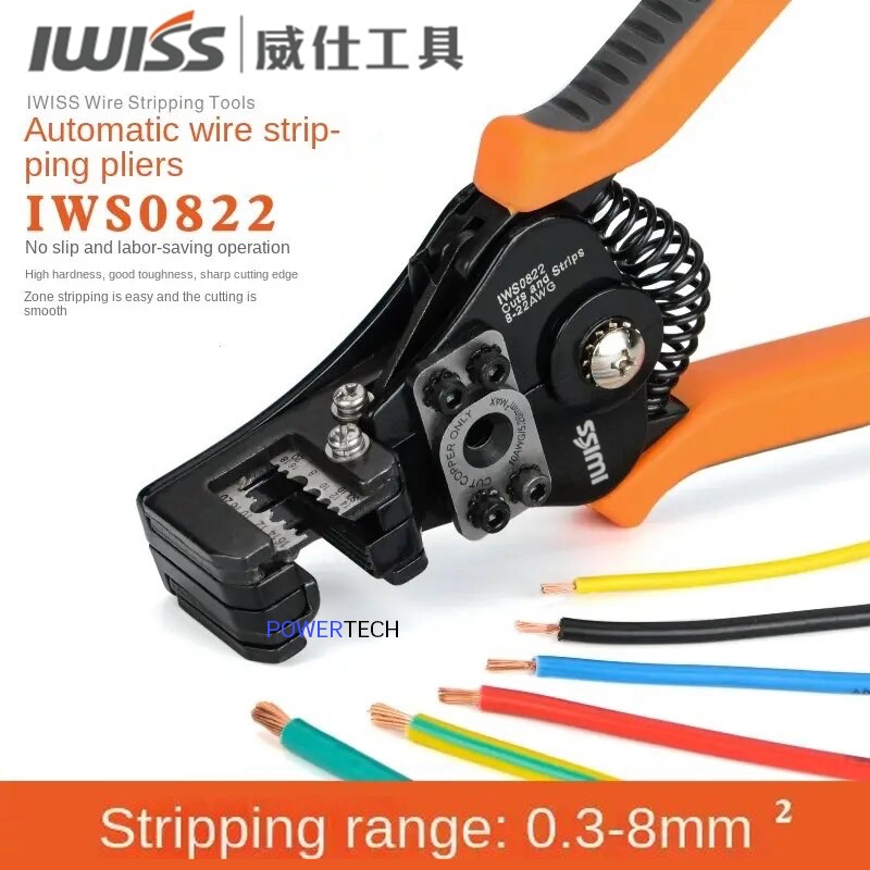 IWISS IWS-0822 คีมปอกสายไฟ อัตโนมัติ มัลติฟังก์ชั่นคีม ตัดสาย คีม ขนาด 0.3-8 mm2