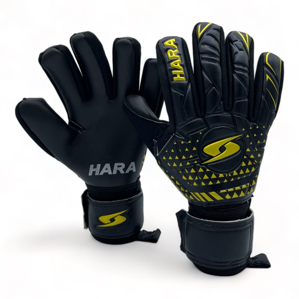 HARA Sport PRO GK 2024 ถุงมือผู้รักษาประตู ฟิงเกอร์เซฟถอดได้ ถุงมือประตู รุ่น GL08 สีดำทอง