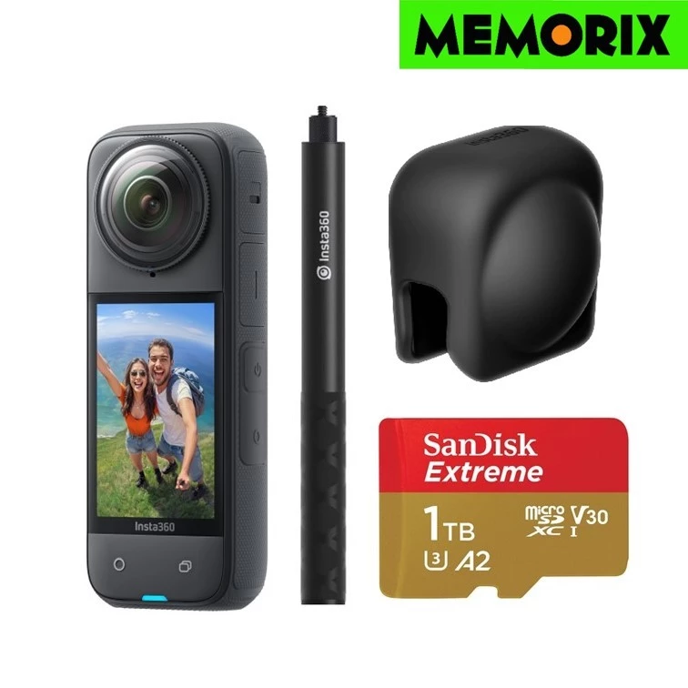 Insta360 X4 Action Camera Selfie Stick 1.2M Memory Card Lens cap