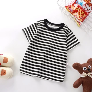 Babyonline(Y203)M5 (ส่งด่วน1วัน)เสื้อยืดแขนสั้นคอกลมลายทางสุดเท่ ผ้าฝ้าย นิ่ม ระบายอากาศ