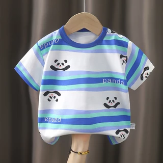 Babyonline(Y319)L3 (โปรลับลูกค้าใหม่ 1.- ส่งด่วน1วัน)เสื้อยืดคอกลมสำหรับเด็กแขนสั้นแบบมีกระดุม ผ้าฝ้าย นิ่ม ใส่สบาย