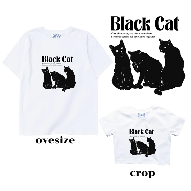 Resign.studio เสื้อยืด Crop & Oversize - Black cat