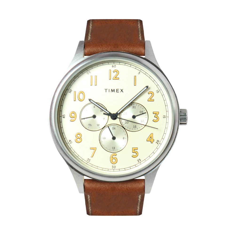 Timex TW00NTD58E Discoverer Brown Leather Analog Quartz Watch For Men 43mm.  นาฬิกา นาฬิกาข้อมือ นาฬิกาข้อมือผู้ชาย