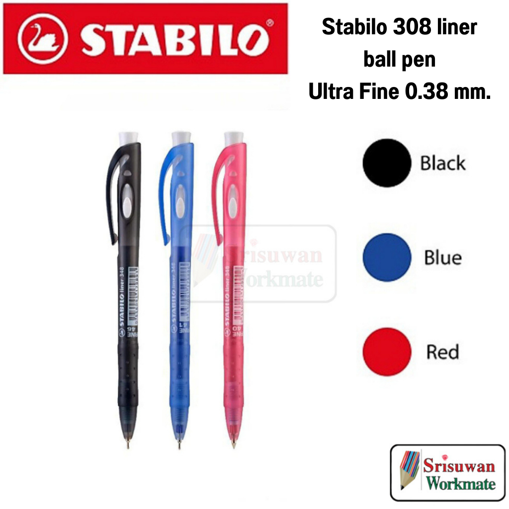 Stabilo liner 308 ปากกาลูกลื่น 0.38 mm. ปากกาหัวเล็กพิเศษ เส้นเล็กสวย Ultra Fine หมึกพิเศษ กึ่งเจล ช่วยให้เขียนลื่นขึ้น