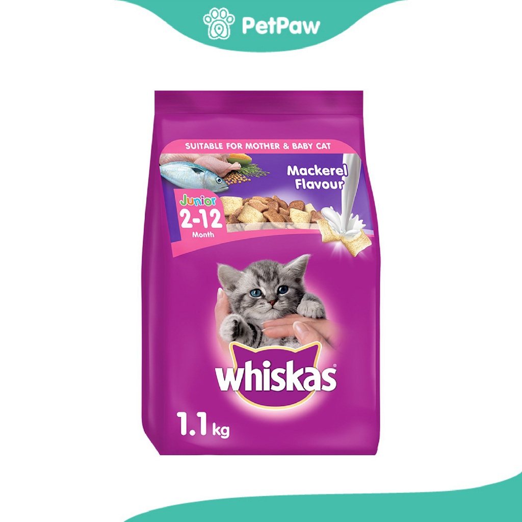 Whiskas Junior อาหารเม็ดสำหรับแมวอายุ 2-12 เดือน รส Mackeral (ปลาทู) 1.1Kg.(1.1 kg.)