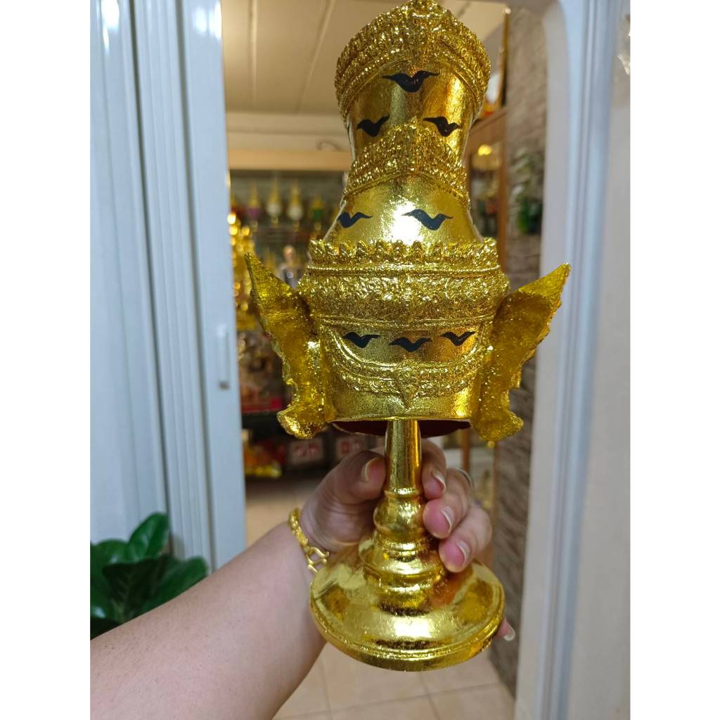 เศียรครู​ พ่อแก่ ฤาษี ขนาดบูชา กว้าง 5 นิ้ว สูง 11 นิ้ว ​เนื้อเรซิ่นปิดทอง พร้อมฐานปิดทอง งานสวย - รูปที่ 3