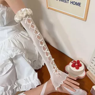 ถุงมือผ้าตาข่าย แต่งลูกไม้ ปลอกแขนประดับโบว์ น่ารัก โลลิต้า พร้อมส่ง