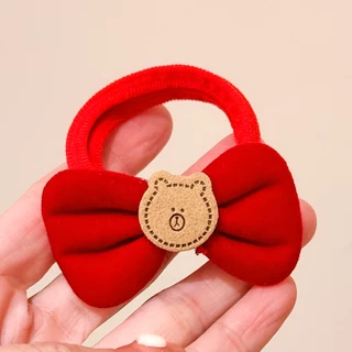 (A-317) ยางรัดผมเส้นหนา ติดโบว์ทักซิโด สีแดง น่ารัก มี 2 แบบ เลือกแบบได้