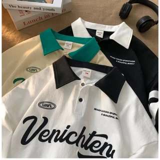 fashiongirl1688 พร้อมส่ง เสื้อคอปกแขนสั้นทรงโอเวอร์ไซส์ แนววัยรุ่นเทสดี ใส่ได้ทั้งชายและหญิง