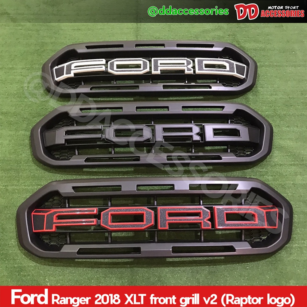 กระจังหน้า Ranger 2018 2019 2020 2021 2022 2023 XLT V2 ลาย Raptor Logo สีดำด้าน ดำแดง ดำขาว Bi-turbo 2.0